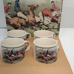 Vintage Ralph Lauren Coffee Mug Set of 4 Polo Player Thoroughbred Horse 1978 NOS